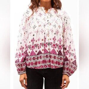 Isabel Marant Étoile Salika Metallic Multicolor Print Blouse Womens Sz US 4